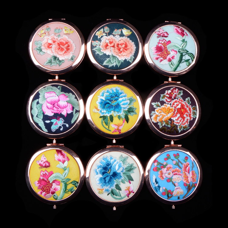 且末化妆随身镜精品出国送礼刺绣中国风古风摄影 手绣镜子