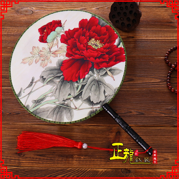 且末古典中国风团扇空白扇跳舞蹈扇 真丝宫扇